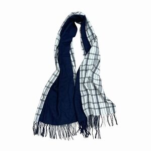 Madewell Plaid 100% Wool Scarf Fringe Two Tone Blue White Preppy Academia NWT